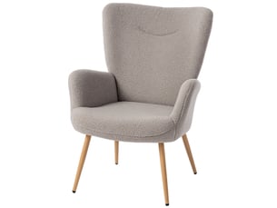 Fauteuil de salon avec haut dossier en tissu bouclette gris 71x74x97,5 cm