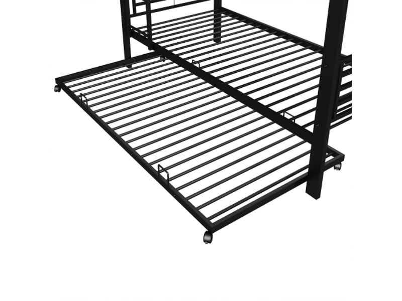 Lit superposé enfant 90x200 cm avec lit gigogne 90x190 cm - 3 couchages - pour chambre d’enfant - métal - noir - Conforama W