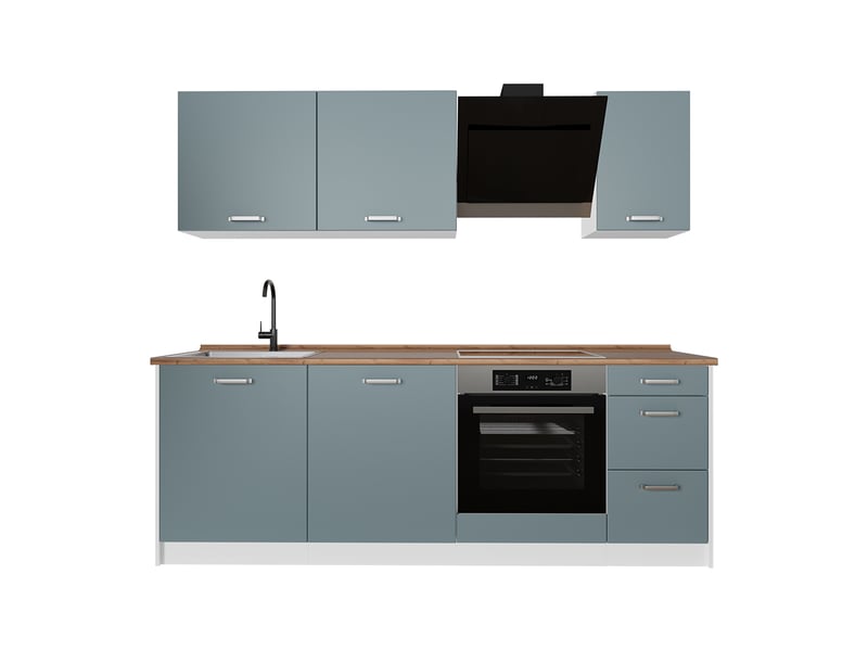 Vicco cuisine, bleu-grisblanc, 220cm plan de travail chêne doré  - Conforama A