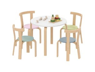 Ensemble table et chaises pour enfants 5 pièces, en bois massif léger et coloré