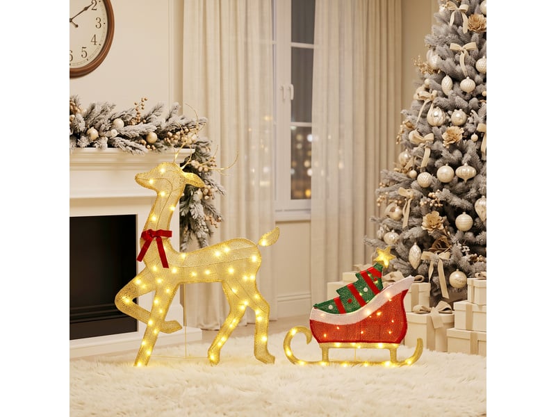  Renne et traîneau lumineux de noël 95 leds blanc chaud 8 modes  - Conforama D
