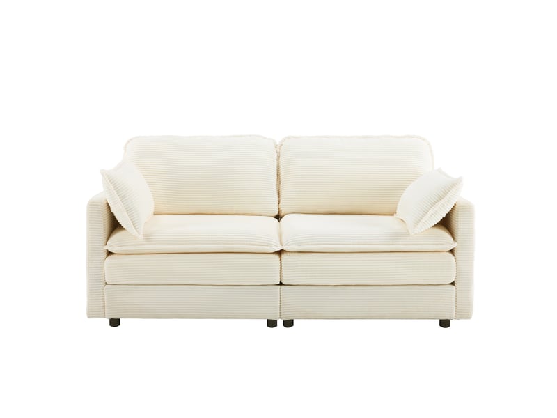 Canapé modulable 2 places blanc tissu bois structure stable design moderne salon - Conforama A