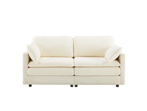 Canapé modulable 2 places blanc tissu bois structure stable design moderne salon
