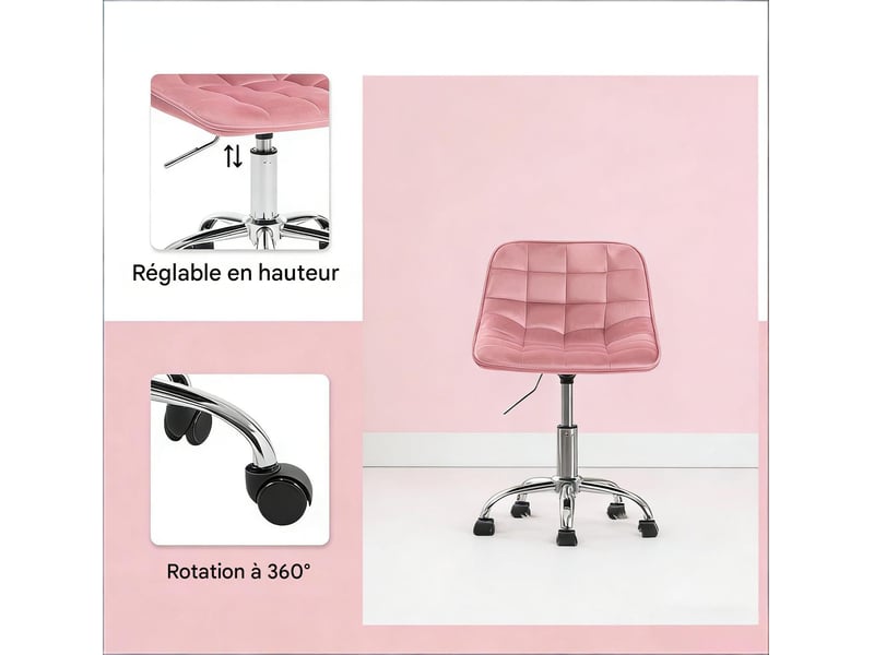  Chaise de bureau pivotante réglable en hauteur velours et métal rose T5828P493648 - Conforama E