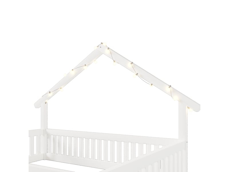 Lit cabane enfant 140x200 cm, lit au sol avec barrière anti-chute et guirlande led, structure en bois, blanc evarich - Conforama D