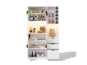 Buffet de cuisine haut 105 x 40 x 180 cm – blanc – led, prises intégrées, 3 tiroirs et casier à bouteilles