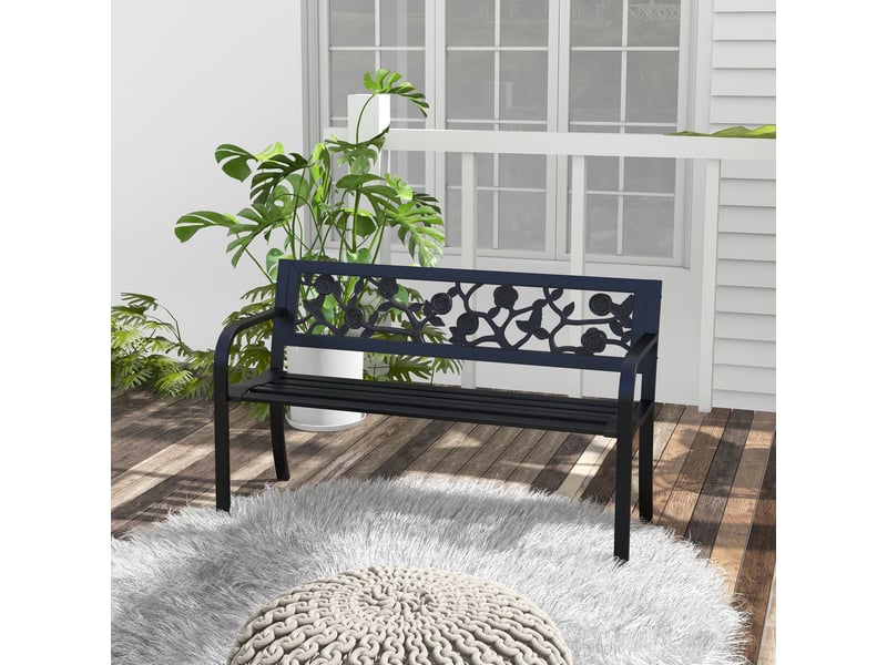 Banc de jardin 2 places en acier avec dossier et accoudoirs décorés, 127 x 50 x 75 cm, noir - Conforama C
