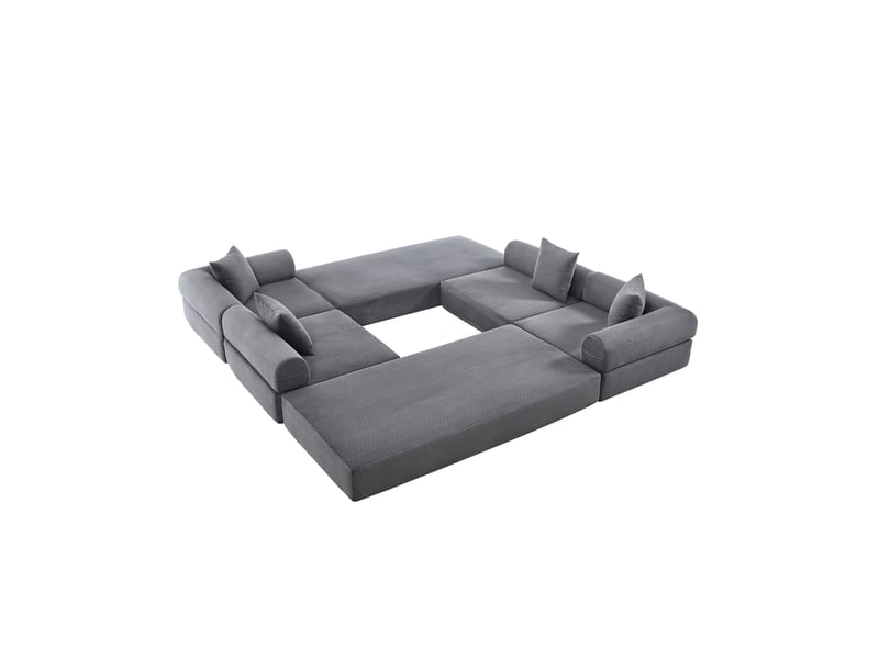  Canapé d'angle 4 places moderne 270x180x64 cm, stockage, poches, modulable à volonté, en velours côtelé, gris foncé  - Conforama A