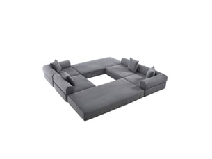 Canapé d'angle 4 places moderne 270x180x64 cm, stockage, poches, modulable à volonté, en velours côtelé, gris foncé
