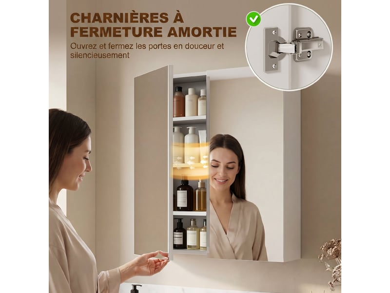 Armoire avec miroir en bois rangement salle de bain fermeture tampon porte mdf - Conforama W