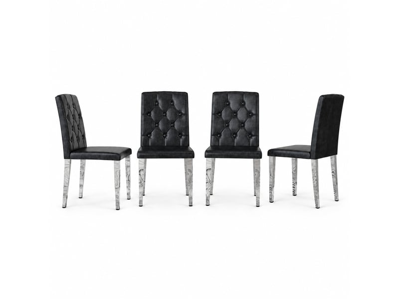 Lot de 4 chaises de salle à manger,42x46x89 cm,similicuir et métal argenté,noir  - Conforama A
