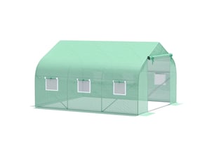 Serre 3,5 x 3 x 2 m, serre en aluminium avec porte enroulable, porte zippée, 6 fenêtres en filet, poteaux de support