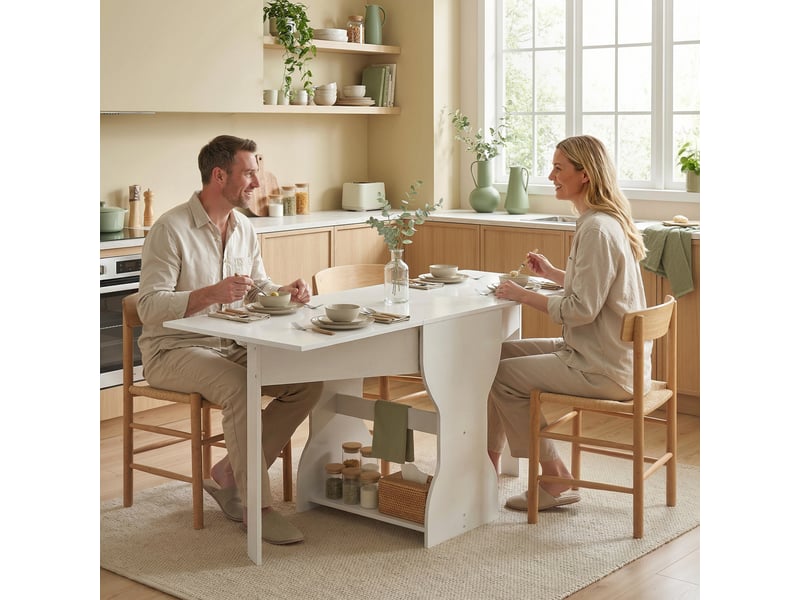Table de salle à manger pliante, table de cuisine avec rangement pour 2 à 4 personnes, table pliante idéale pour les petits espaces, 160 x 60 x 75cm - Conforama C