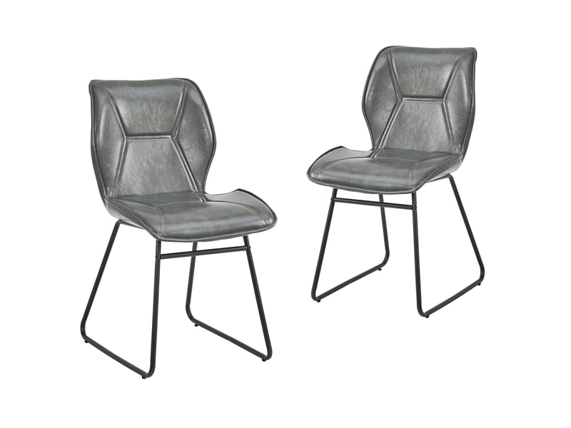  Lot de 2 chaises de salle à manger en similicuir gris avec structure en métal  - Conforama A