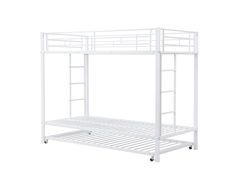 Lit superposé blanc 90x200 cm en métal avec lit gigogne, barrières, en747 - Conforama E