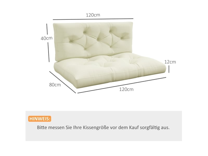  Coussins de palette 2 pièces 120x80 cm – crème – assise et dossier matelassés en polyester  - Conforama C