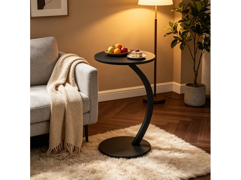  Table d'appoint ronde 40 x 40 x 65 cm en mdf et métal en forme de c noire chicfurn  - Conforama B