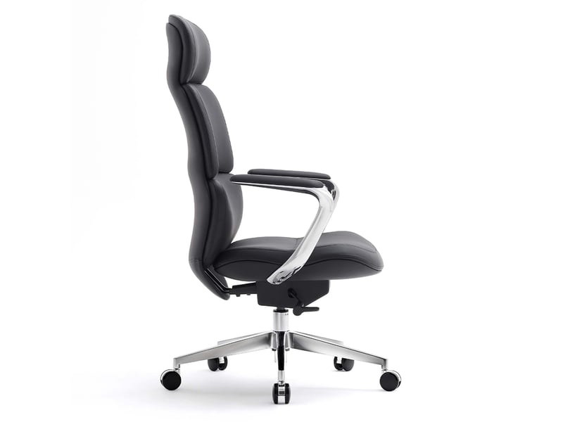  Fauteuil de bureau en cuir noir avec dossier inclinable - 66,50 x 64,00 x 119,00 cm  - Conforama A