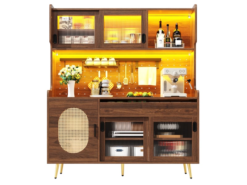 Meuble de cuisine muvano, buffet de cuisine 5 portes en mdf marron avec led, 145 × 39 × 171 cm - Conforama A