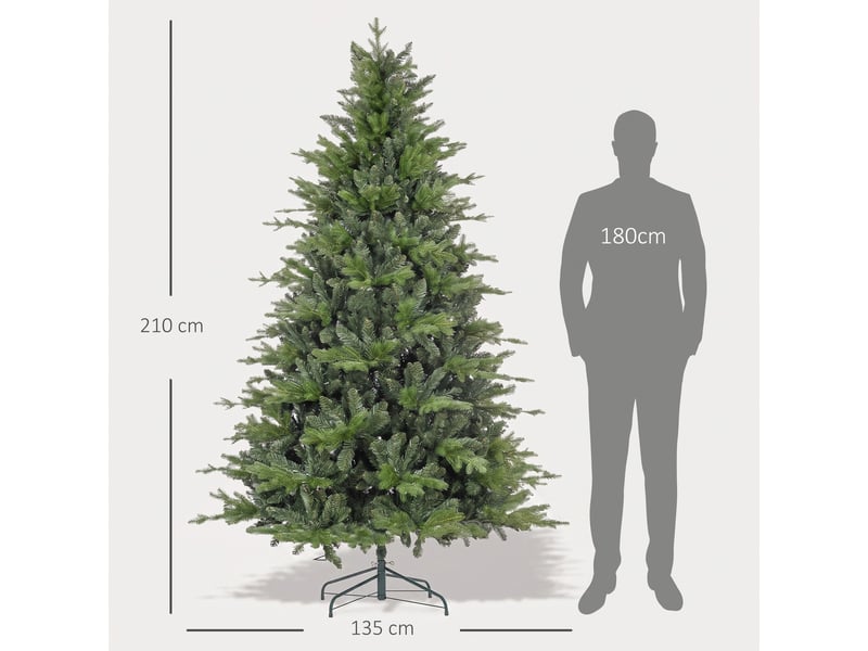  Sapin de noël vert en plastique de 210 cm avec pied en métal et 2 445 pointes ignifugées  - Conforama E