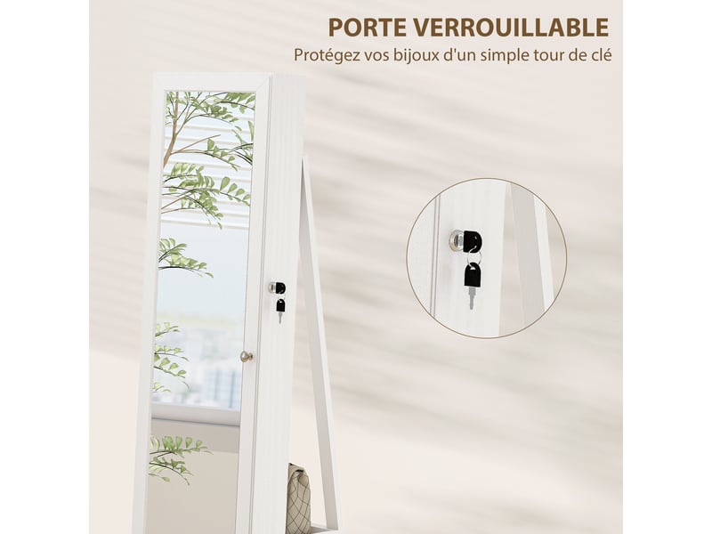  Armoire à bijoux pivotante verrouillable boîte à bijoux avec miroir - en bois blanc - armoire bijoux multi-rangement  - Conforama W