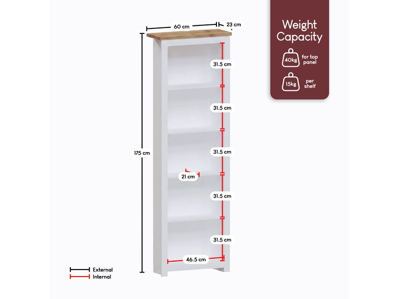  Bibliothèque arlington, étagère autoportante, rangement, salon, 175x60x24cm,  5 niveaux, blanc 3331301 - Conforama C