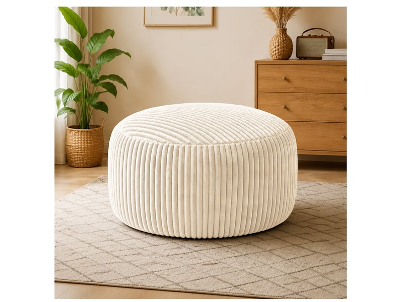  Fauteuil poire modenvie rond en velours côtelé blanc avec garnissage en mousse à mémoire de forme 100 x 100 x 50 cm  - Conforama B