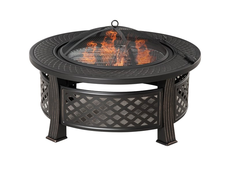  Brasero de jardin en acier 81 x 81 x 50 cm – noir – 2 en 1 chauffage et barbecue avec tisonnier  - Conforama D
