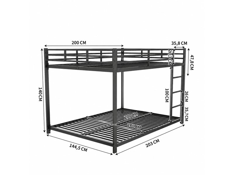 Lit superposé enfant 140 x 200 cm en métal noir, deux couchages pour chambre partagée - Conforama C