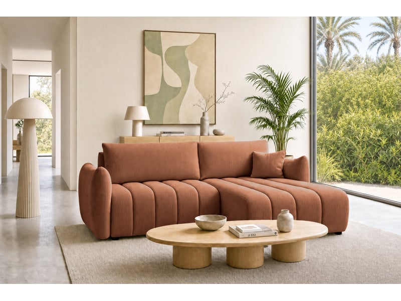  Moorea - canapé d'angle convertible petit velours côtelé 4 places terracotta  - Conforama B