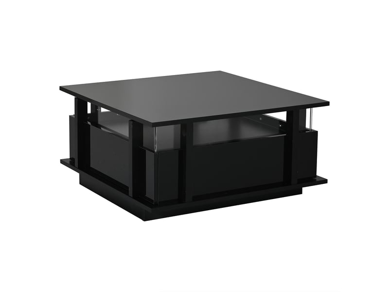  Table basse 70 x 70 x 35 cm, équipée de 2 tiroirs, d'un éclairage led et d'une cloison en acrylique transparent, noir  - Conforama E