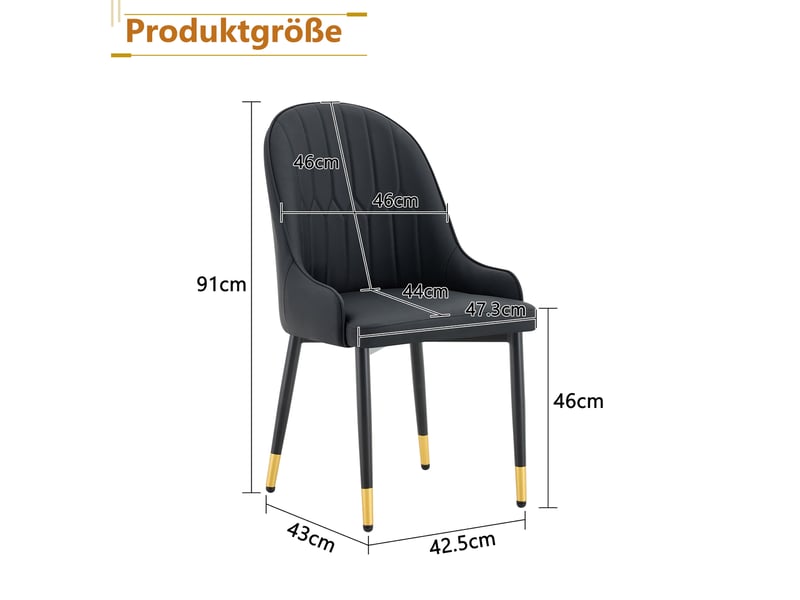  Lot de 2 chaises de salle à manger,47,3x44x91 cm,similicuir,noir  - Conforama C