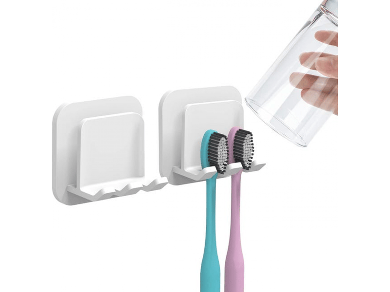 Porte-brosses à dents adhésif 2-en-1 (2 units) - support mural étanche avec porte-gobelet, pour salle de bain et douche - Conforama A