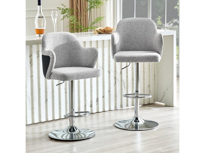  Tabourets de bar lot de 2 réglables et pivotants - lpospi - avec accoudoirs, repose-pieds, tissu - gris clair  - Conforama C