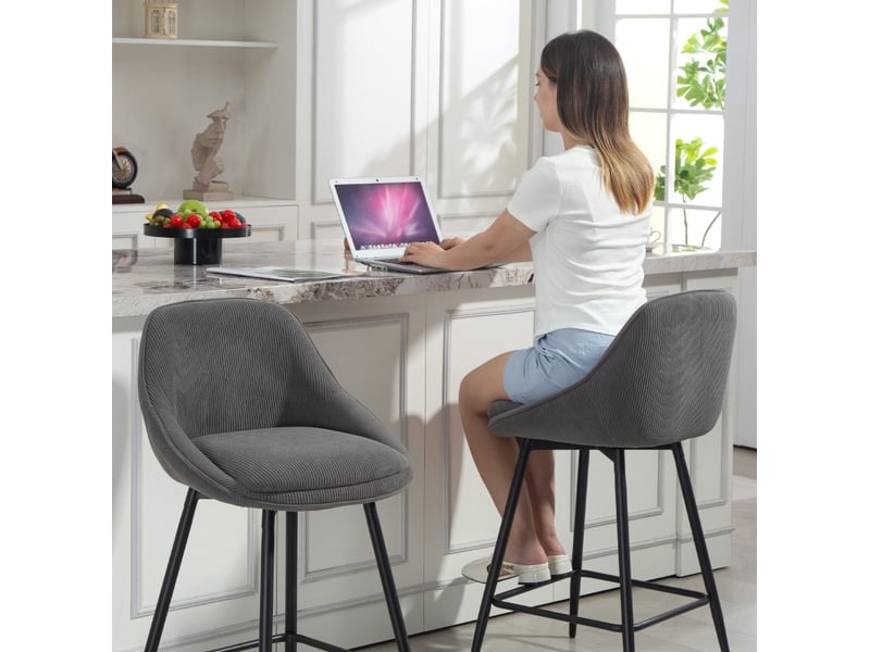 Lot de 2 tabourets de bar 52x49x88 cm pivotants tissu côtelé métal gris  - Conforama D
