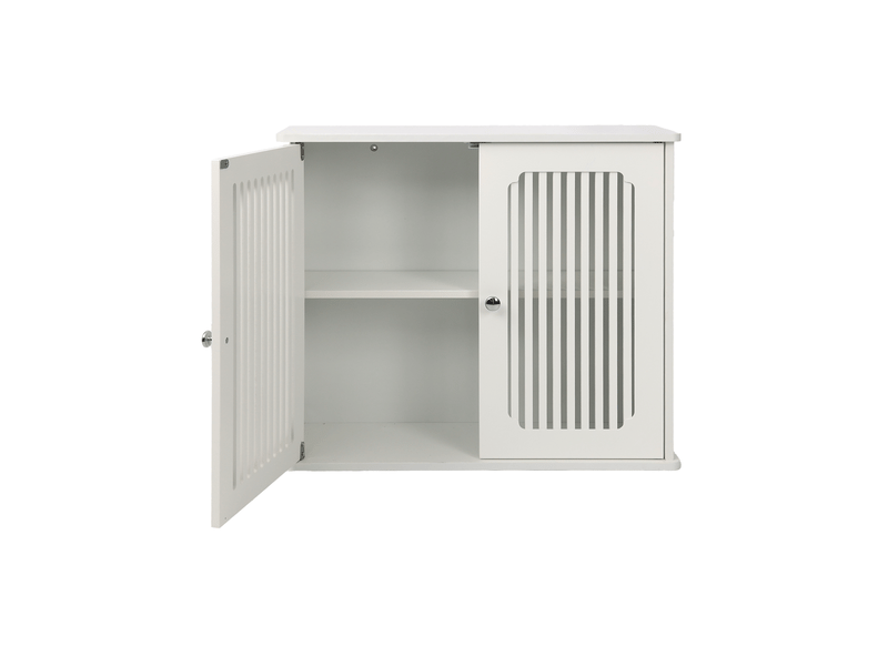  Armoire de salle de bain murale à 2 portes persiennées avec étagère, rangement pratique blanc en mdf, 60 × 20 × 52 cm  - Conforama A