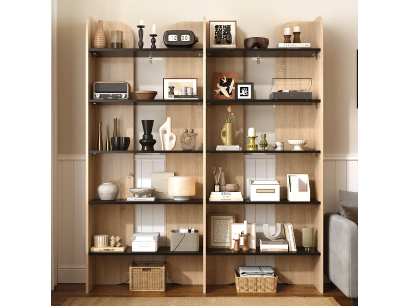 Bibliothèque ouverte 5 niveaux 135x25x160cm,grande capacité,étagère sur pied pour salon et bureau,panneau de particules,effet bois et noir - Conforama D