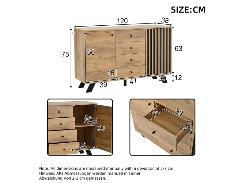  Ensemble meuble tv et buffet modenvie 150 x 38 x 44 cm et 120 x 38 x 75 cm bois naturel et noir  - Conforama E