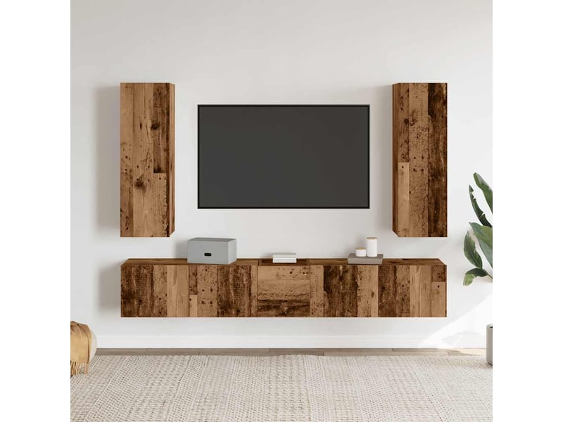  Meubles tv - banc tv - meuble de rangement muraux 5 pcs vieux bois bois d'ingénierie  - Conforama A