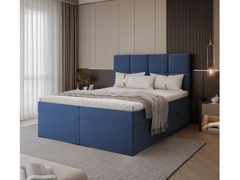 Lit coffre magnus - 180x200 cm - avec matelas et surmatelas - velours dense - bleu marine MAGNUS - Conforama B