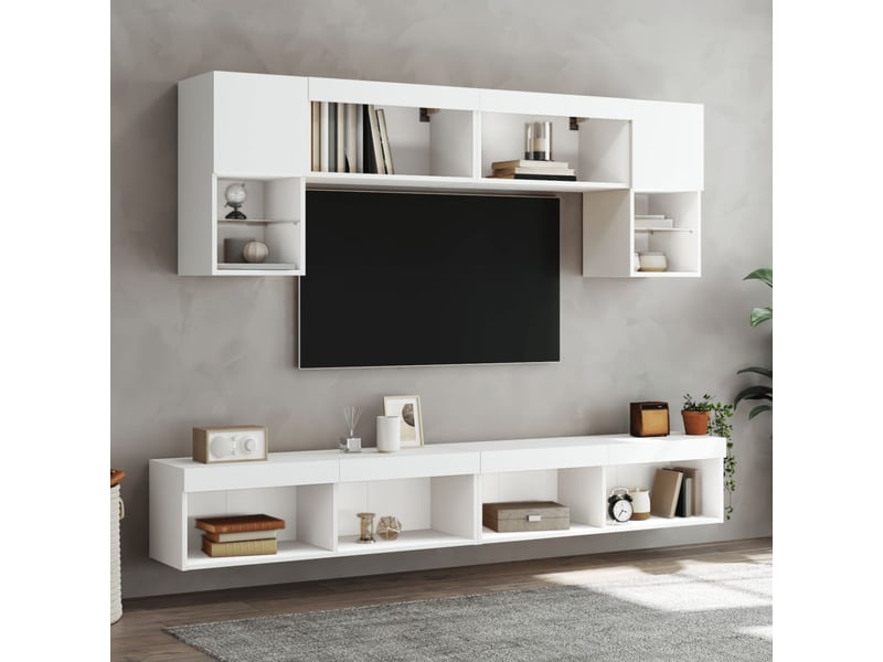  Meubles tv - banc tv - meuble de rangement avec lumières led 2 pcs blanc 100x30x30 cm  - Conforama C