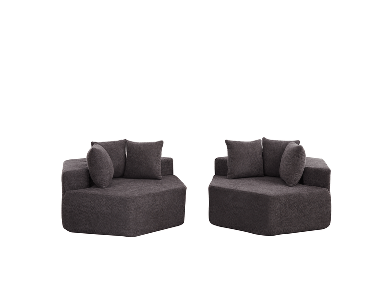  Fauteuils modulables compressés et hexagonaux souples lot de 2, assise de 2 places, en tissu chenille, couleur gris  - Conforama A