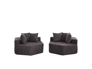 Fauteuils modulables compressés et hexagonaux souples lot de 2, assise de 2 places, en tissu chenille, couleur gris