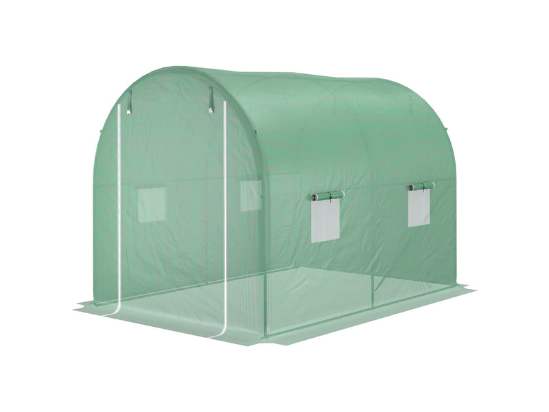  Serre de jardin tunnel surface sol 6 m² 3l x 2l x 2,10h m châssis tubulaire renforcé porte zippée 4 fenêtres enroulables vert  - Conforama B