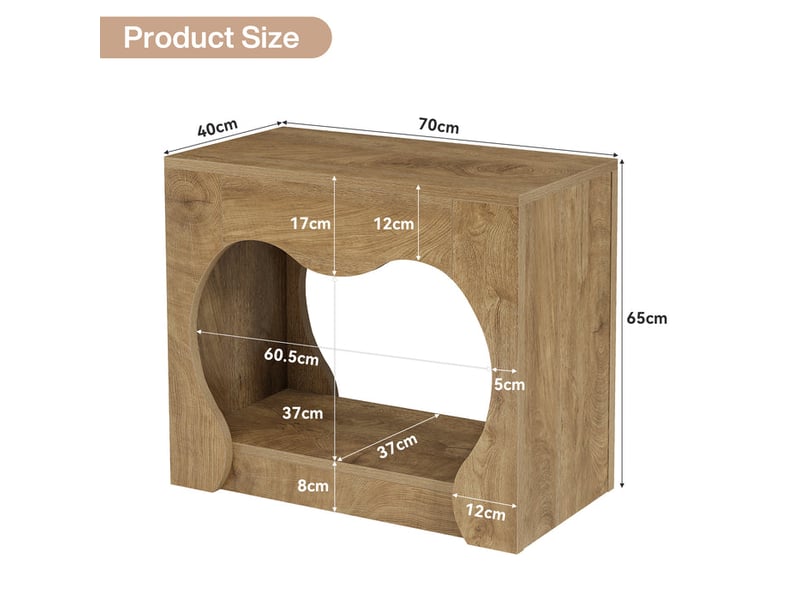  Table d'appoint style ferme à 2 niveaux avec étagères de rangement, table de chevet rectangulaire et étroite avec découpe en arche, idéale pour les petits espaces, le salon ou la chambre – marron naturel  - Conforama C
