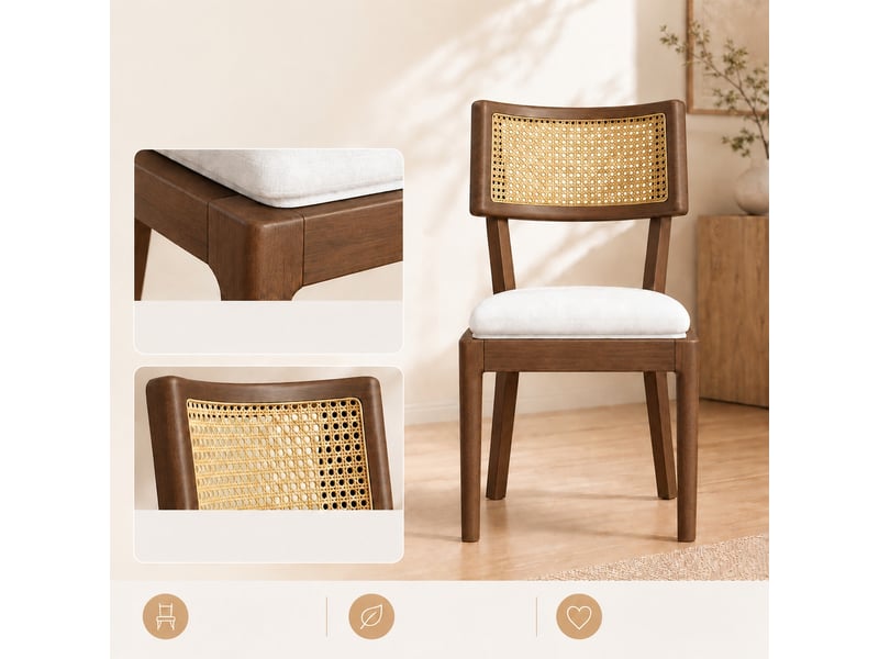 Lot de 2 chaises de salle à manger 50 x 58 x 88 cm, bois massif et rotin, noyer et beige - Conforama E