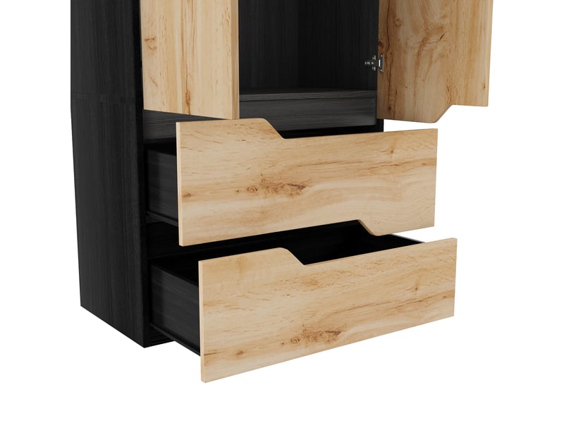  Armoire penderie 90x50x200 cm tiroirs tringles penderie mdf meuble de rangement décor chêne avec accents noirs OPULERANE TRADING LTD - Conforama E