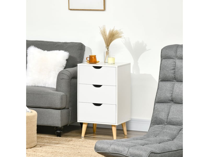  Table de chevet table de nuit avec 3 tiroirs, style scandinave pour chambre à coucher, salon, 40 x 35 x 68,5 cm, blanc  - Conforama D
