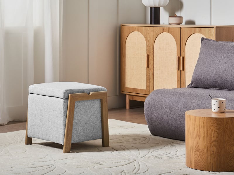 Pouf de rangement edland tissu 45 cm 43 cm gris clair  - Conforama B