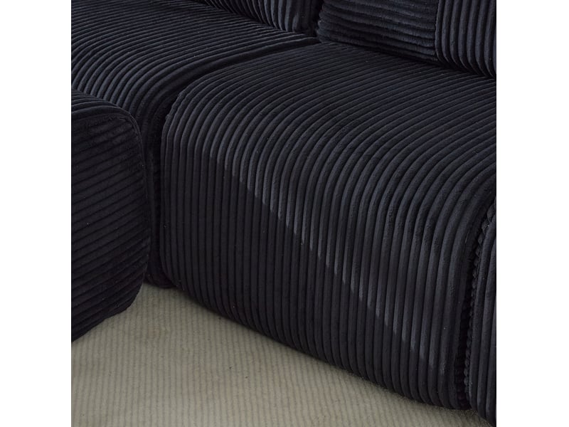  Canapé modulable 3 places 268x174x80 cm avec poufs en velours côtelé noir  - Conforama D